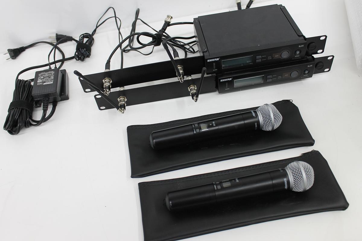 Used Set of 2x Shure SLX4 Wireless Receiver w/ 2x SLX2 Microphones