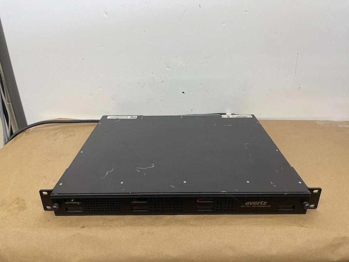 Used Evertz 7701 1RU Multiframe /W 7711UC-HD, 7760CCM-HD, 7736CD2-A4 Cards