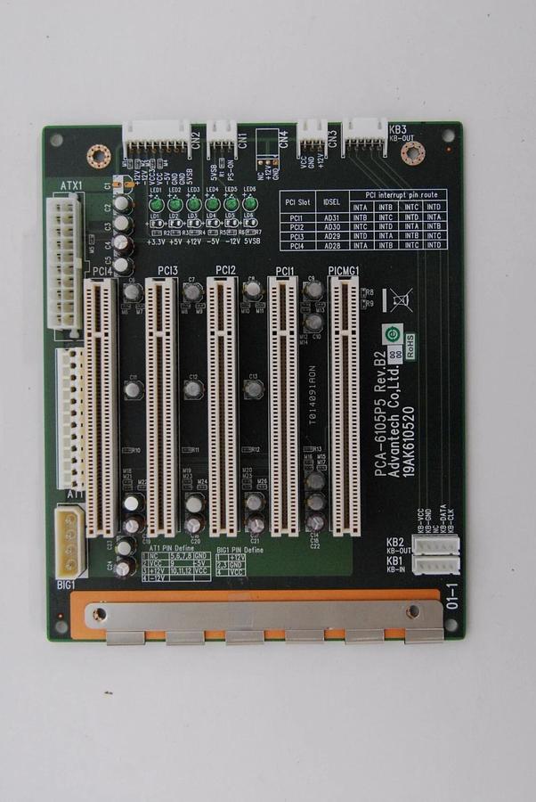 Used Advantech PCA-6105P5 Rev.B2 5-Slot Single Segment PCI Passive Backplane
