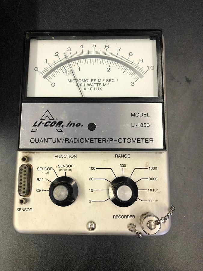 Used LI-COR LI-185B Quantum/Radio/Photo Meter with LI-192SB Underwater Quantum Sensor