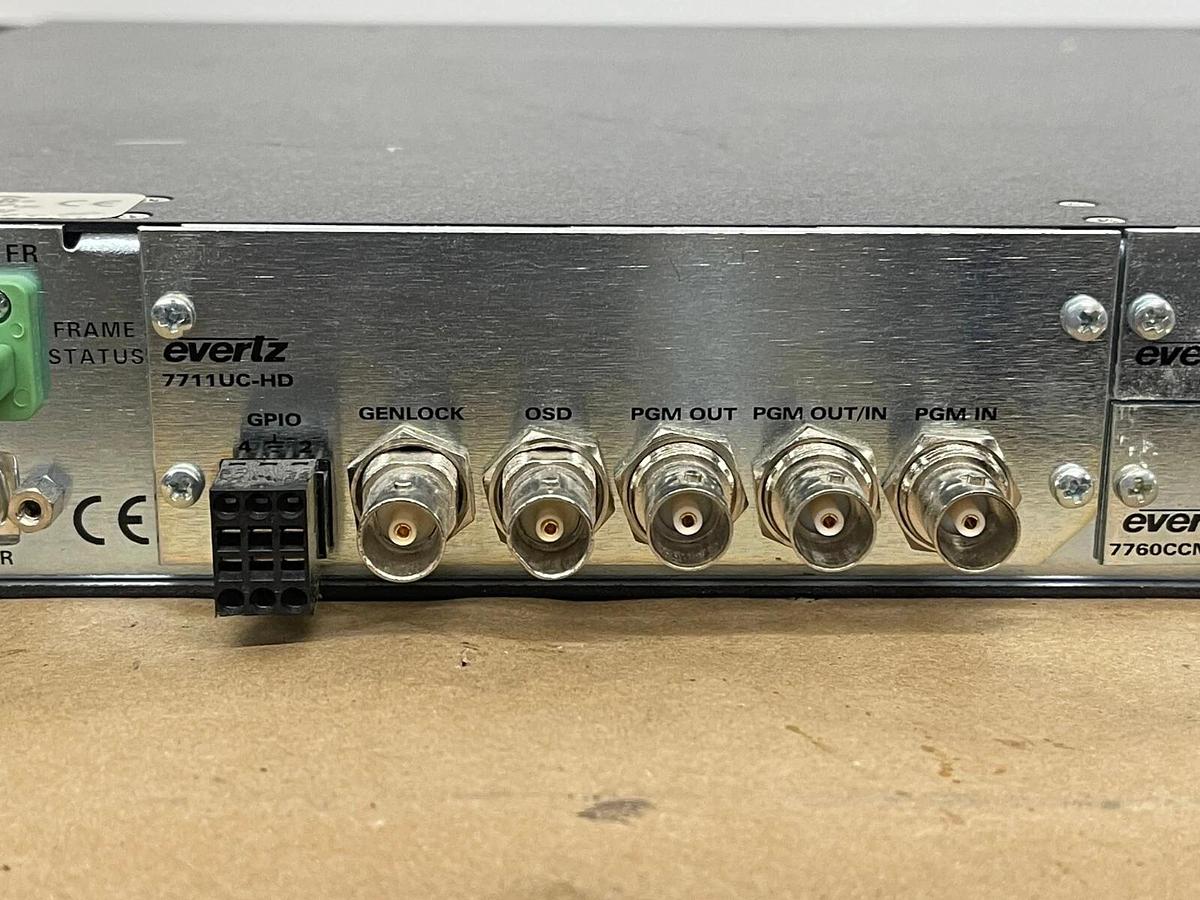 Used Evertz 7701 1RU Multiframe /W 7711UC-HD, 7760CCM-HD, 7736CD2-A4 Cards