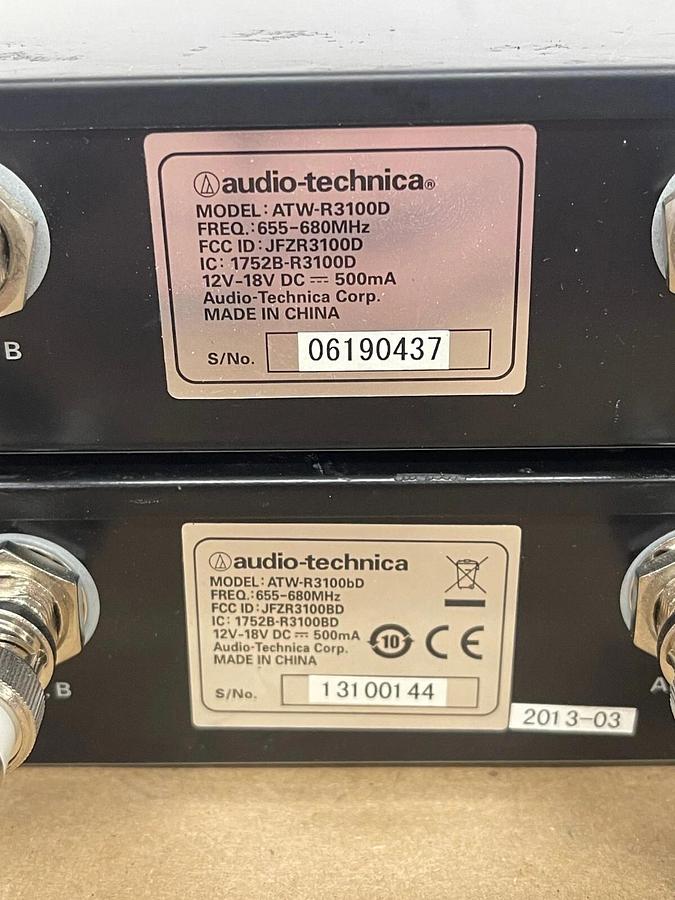 Used Audio Technica ATW-R3100bD & ATW-R3100D - No US Usage - Lot of 2