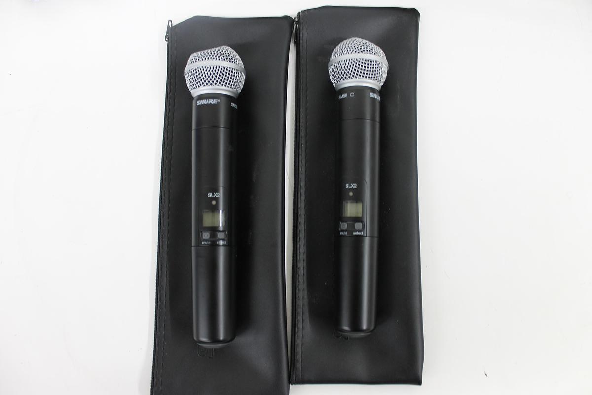 Used Set of 2x Shure SLX4 Wireless Receiver w/ 2x SLX2 Microphones