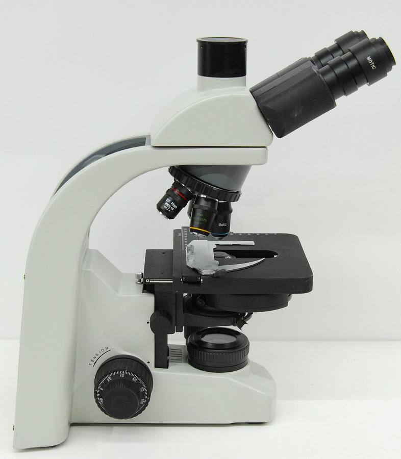 Used Motic BA300 Trinocular Phase Contrast Microscope W/ Plan 4/10/40/100 Objectives