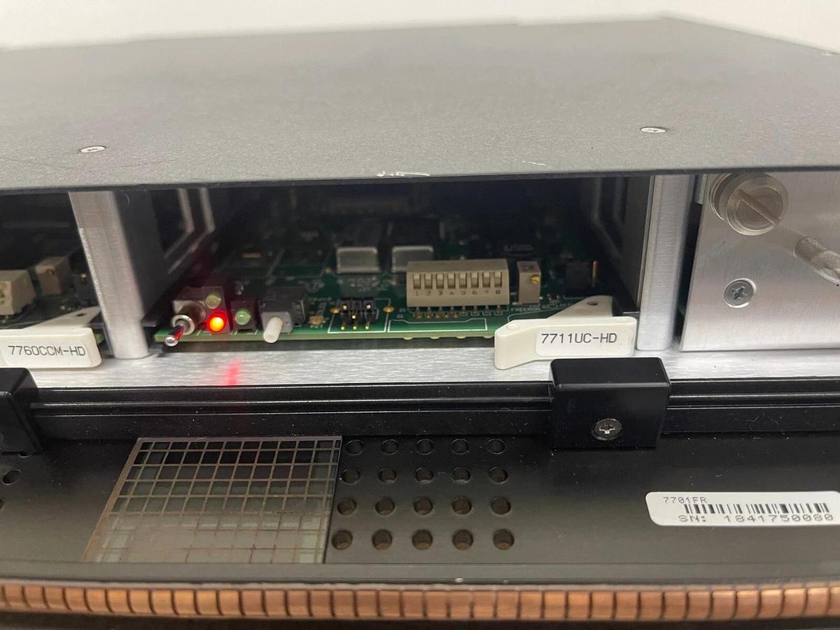 Used Evertz 7701 1RU Multiframe /W 7711UC-HD, 7760CCM-HD, 7736CD2-A4 Cards