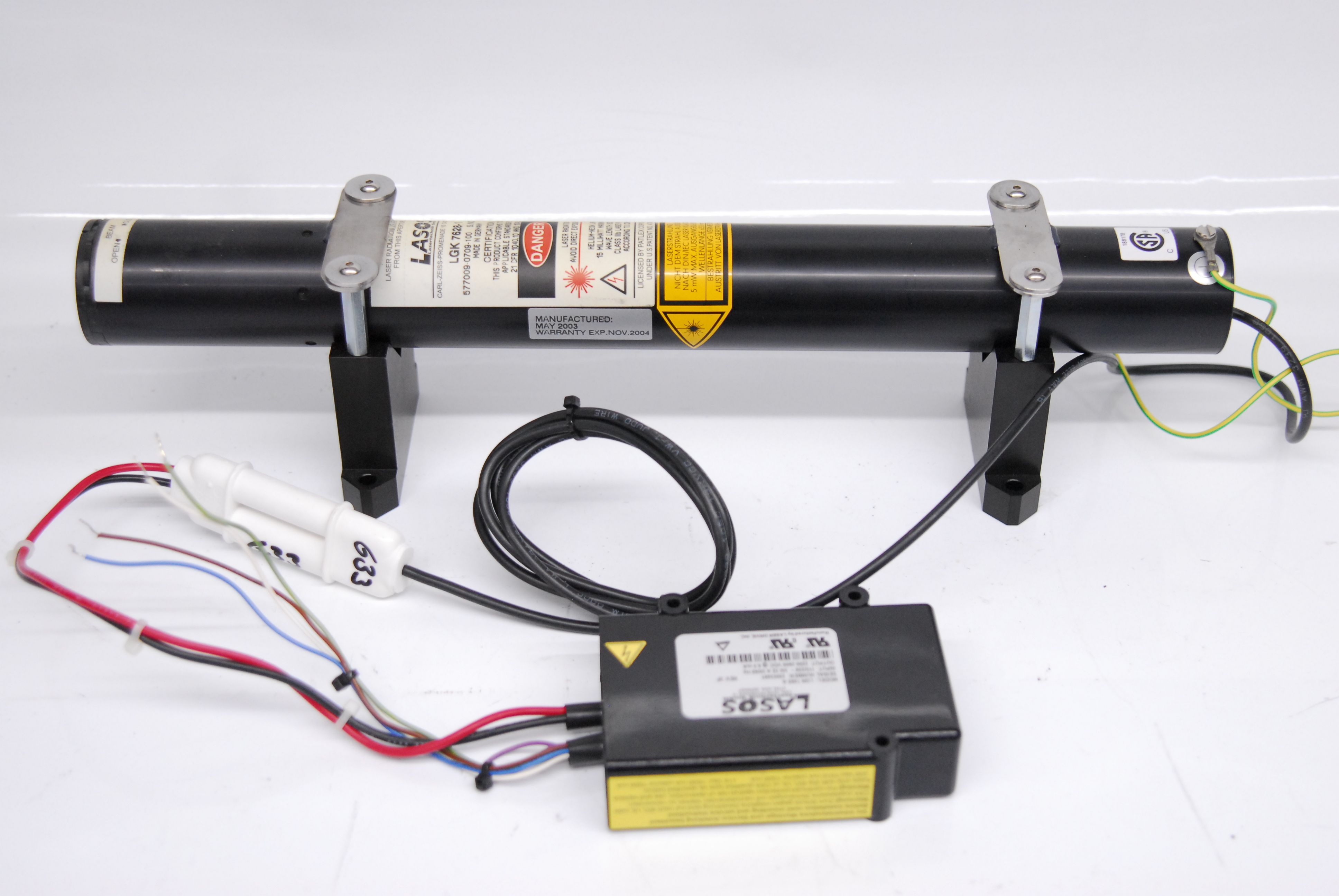 Used Lasos LGK 7628-1 He-Ne 633nm Laser Tube Head (Red) w/ LGN 7460 A Power Supply