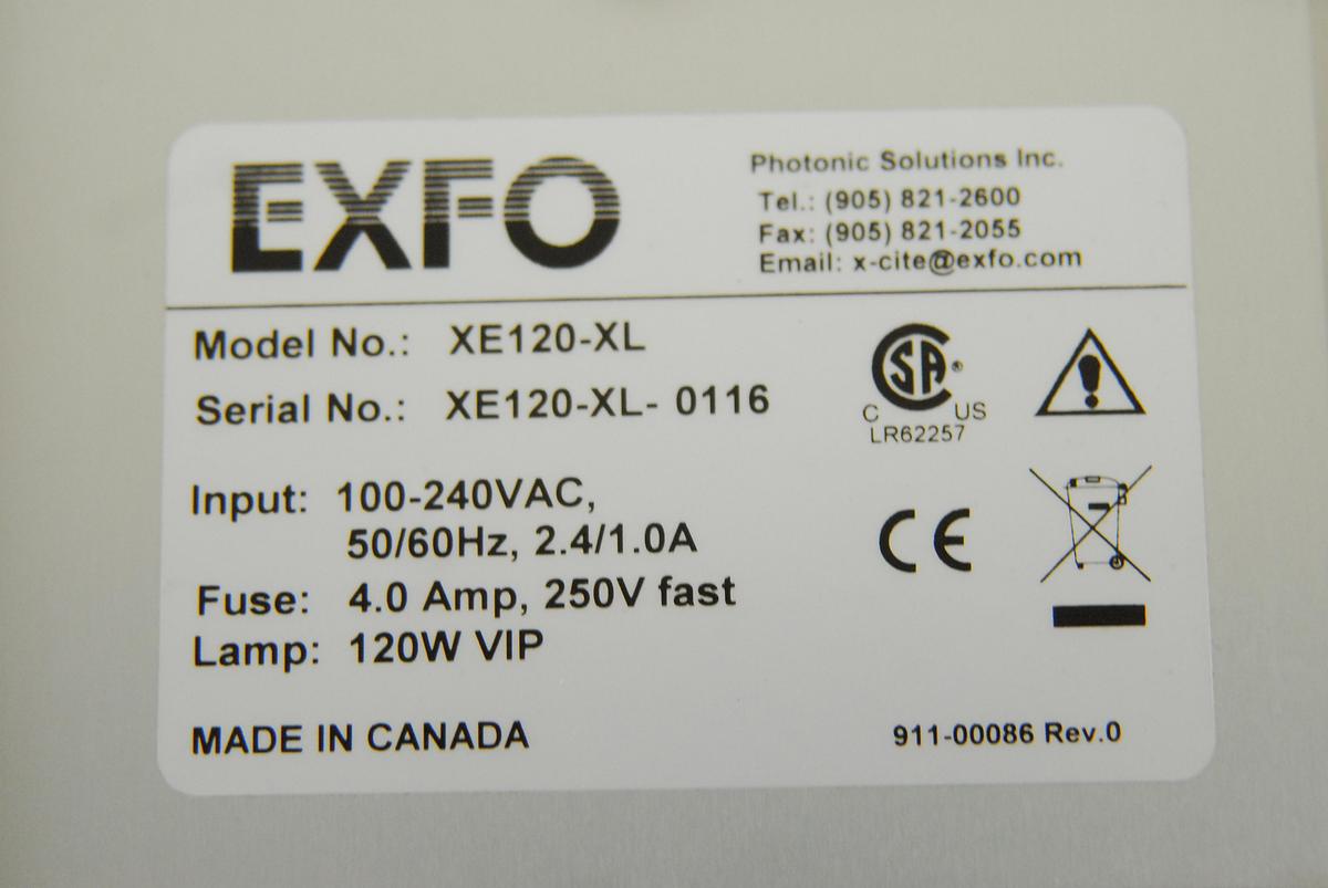 Used EXFO XE120-XL X-Cite 120 Flourescence Illumination W/ 805-00038 Liquid Light Guide