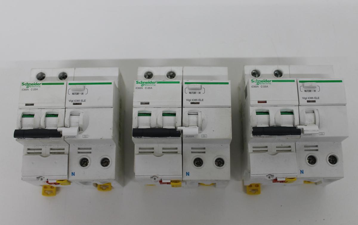 Used Schneider iC65N + iC65 ELE Circuit Breakers LOT OF 3