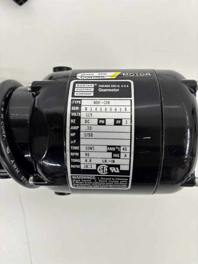 Used Bodine Electric DC Gear Motor NSH-12R 115V .33Amp 1/50HP 96RPM 4.8TQ Series 200