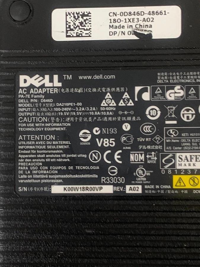 Used Dell DA210PE1-00 AC Charger 19.5VDC Output