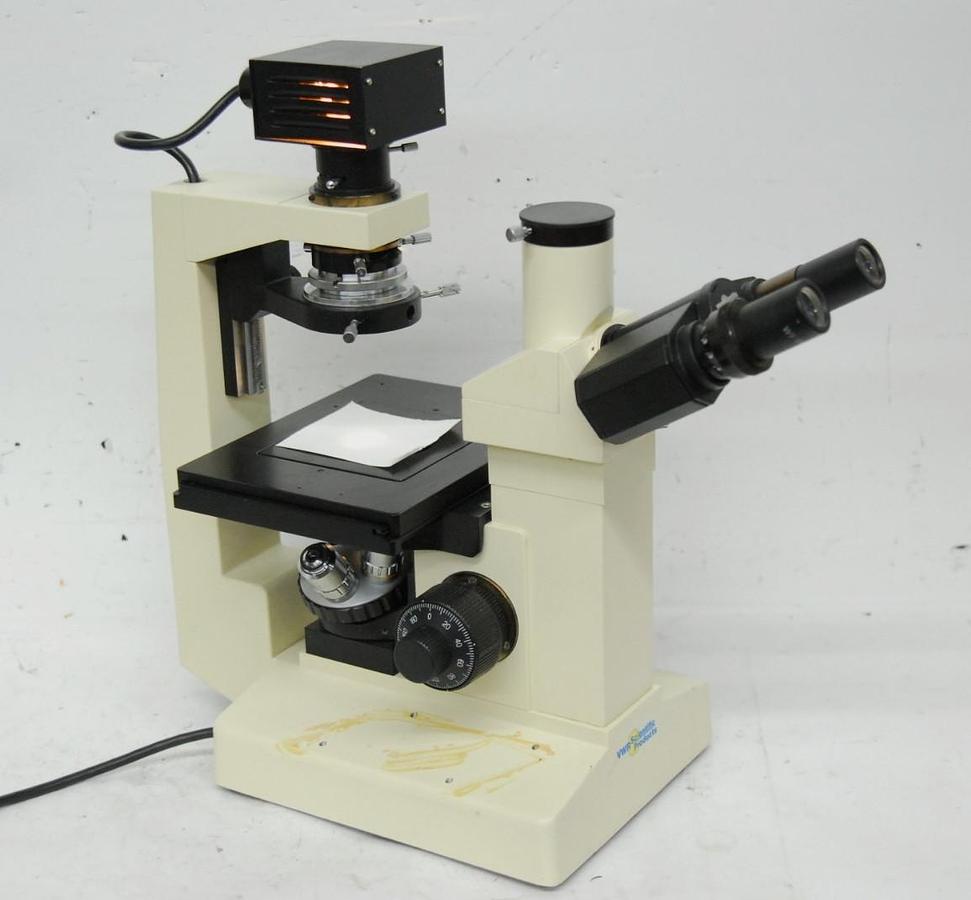 Used VWR VistaVision Inverted Trinocular Microscope W/ 10x, 25x PL L Objectives