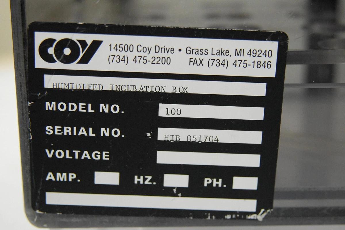 Used COY 100 Humidified Incubation Box (16"x12"x6")