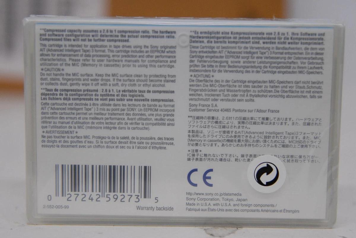 Used NEW - SONY Data Tape Cartridge SDX3-100C 260GB