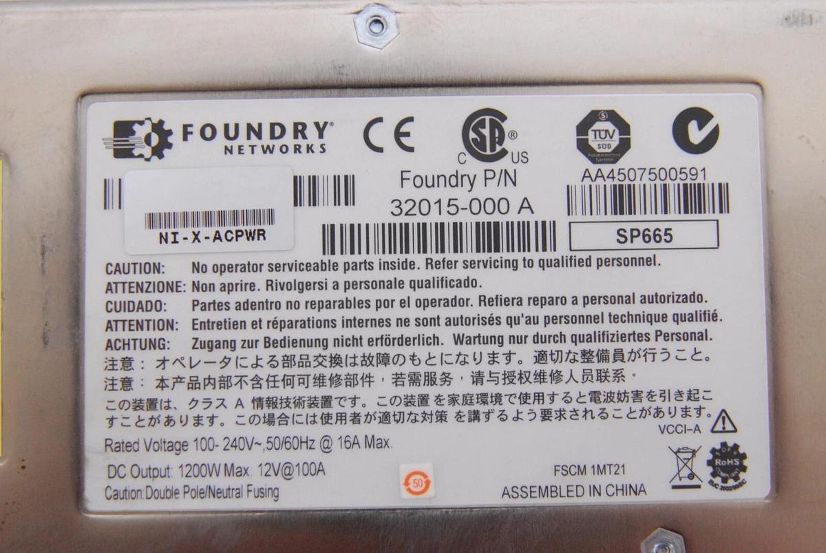 Used Foundry Networks NI-X-ACPWR 32015-000 Power Supply 1200W