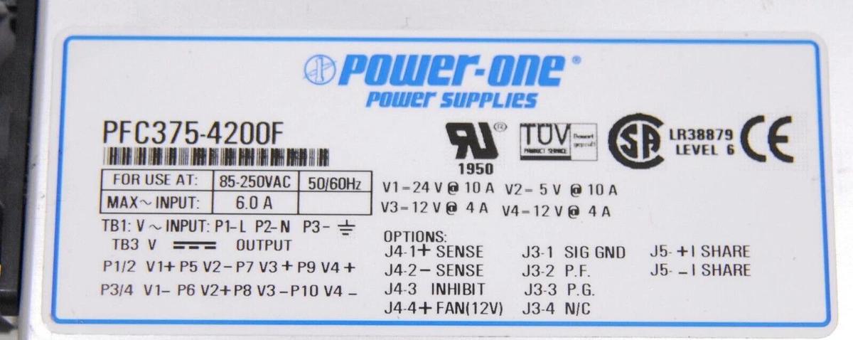 Used Power-One PFC375-4200F Power Supply 85-250VAC 50/60Hz 6.0A 5/12/24V