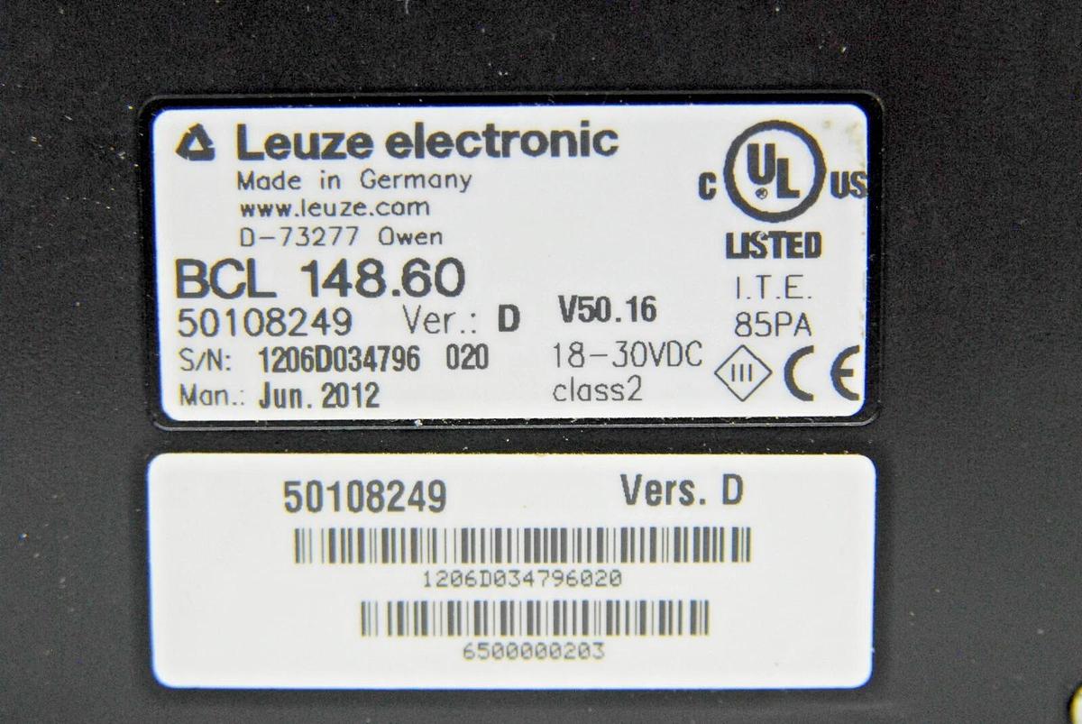 Used Leuze electronic BCL 148.60 50108249 Laser Barcode Scanner (650nm 1.3mW. 110µs)