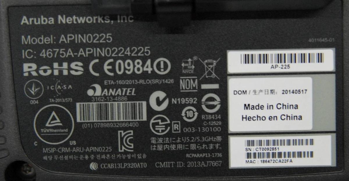 Used Aruba AP-225 Wireless Access Point APIN0225 802.11ac Controller-Based AP