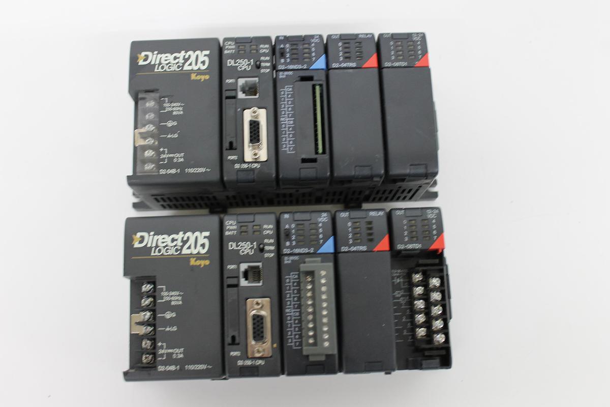 Used Direct Logic 205 w/ DL250-1 CPU + D2-16ND3, D2-04TRS, D2-08TD1 Modules LOT OF 2