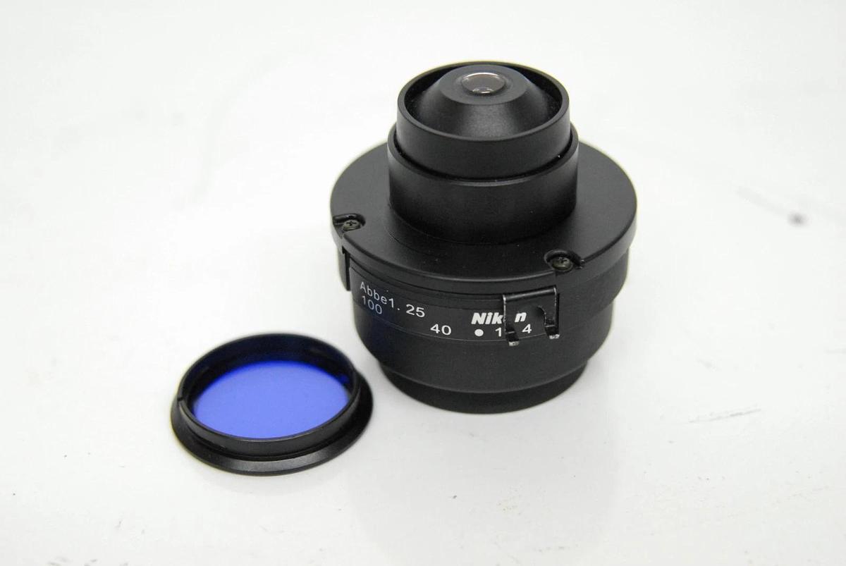 Used Nikon EC-2 Abbe 1.25 Microscope Condenser W/ Blue Filter - Eclipse E200