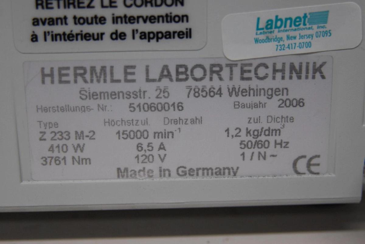 Used Labnet Hermle Z233 M-2 High Speed Microcentrifuge W/ 44 Slot Rotor - TESTED