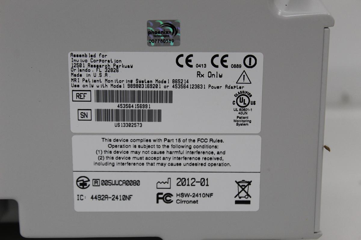 Used Invivo Expression 865214 MRI Patient Monitor w/ Power Supply