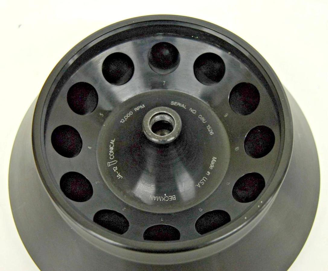 Used Beckman JA-12 Conical Fixed Angle Centrifuge Rotor (12 x 50 mL, 12,000 rpm)