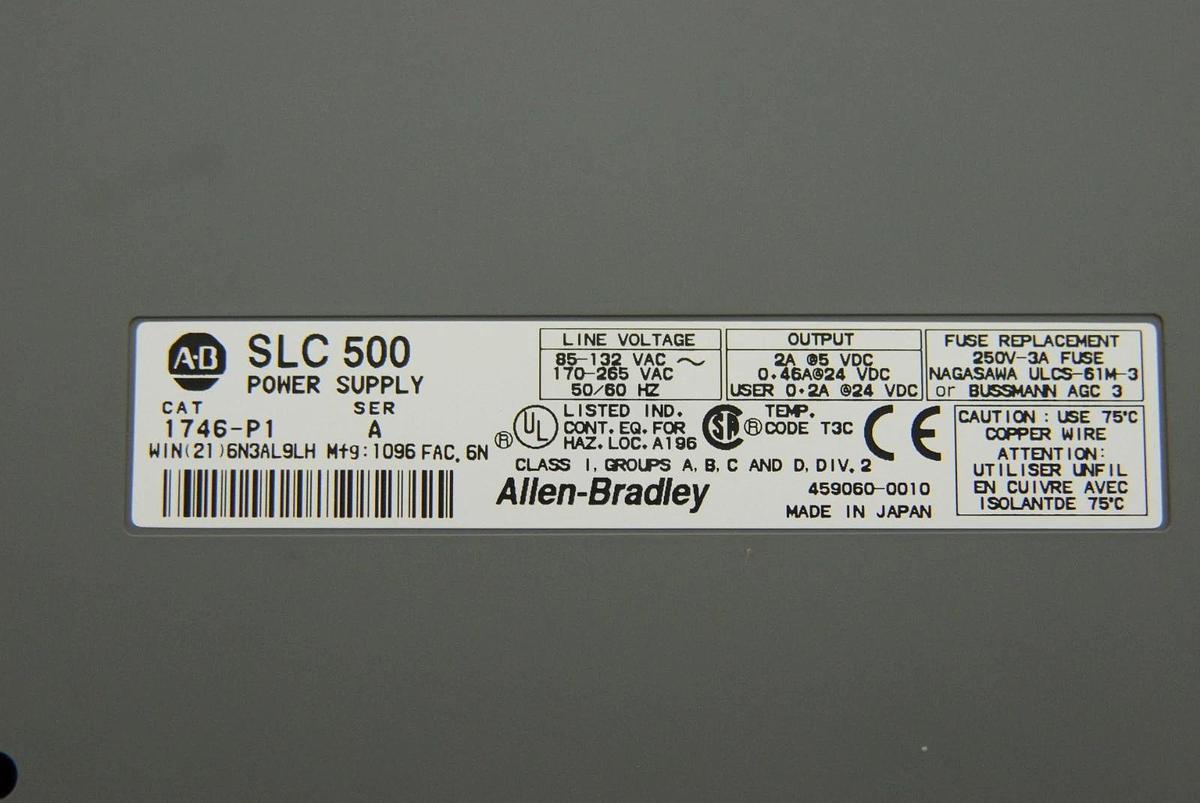 Used AB SLC 500 1746-A4 4-Slot Rack, 1747-L511 CPU, 1746-IA16, 1746-OW16, 1746-P1