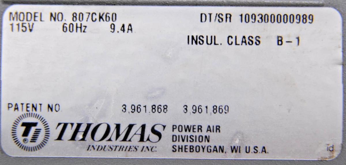 Used Thomas 807CK60 Air Compressor