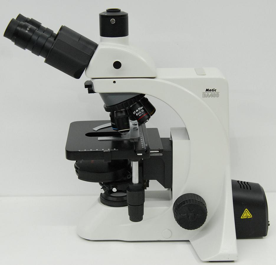 Used Motic BA400 Trinocular Phase Contrast Microscope W/ 4/10/20/40/100 Objectives