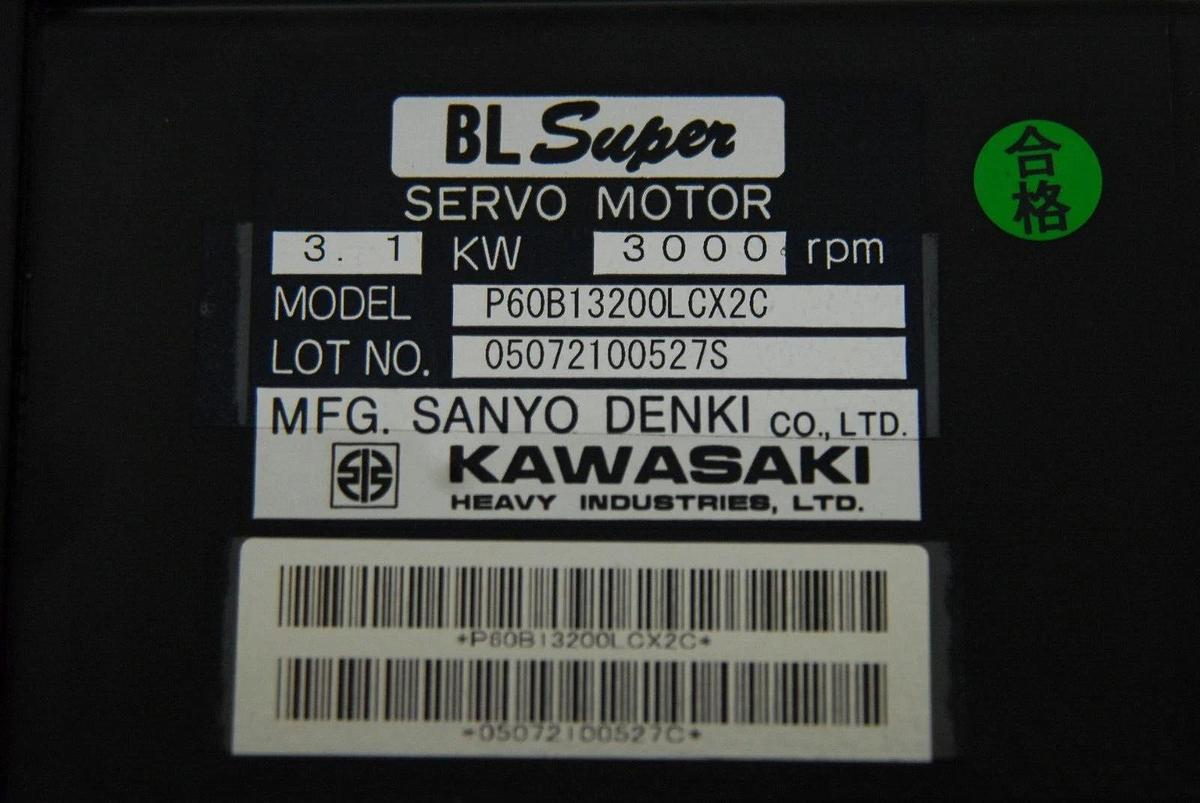 Used Kawasaki Sanyo Denki P60B13200LCX2C BL Super Servo Motor / 60490-1032RON Encoder
