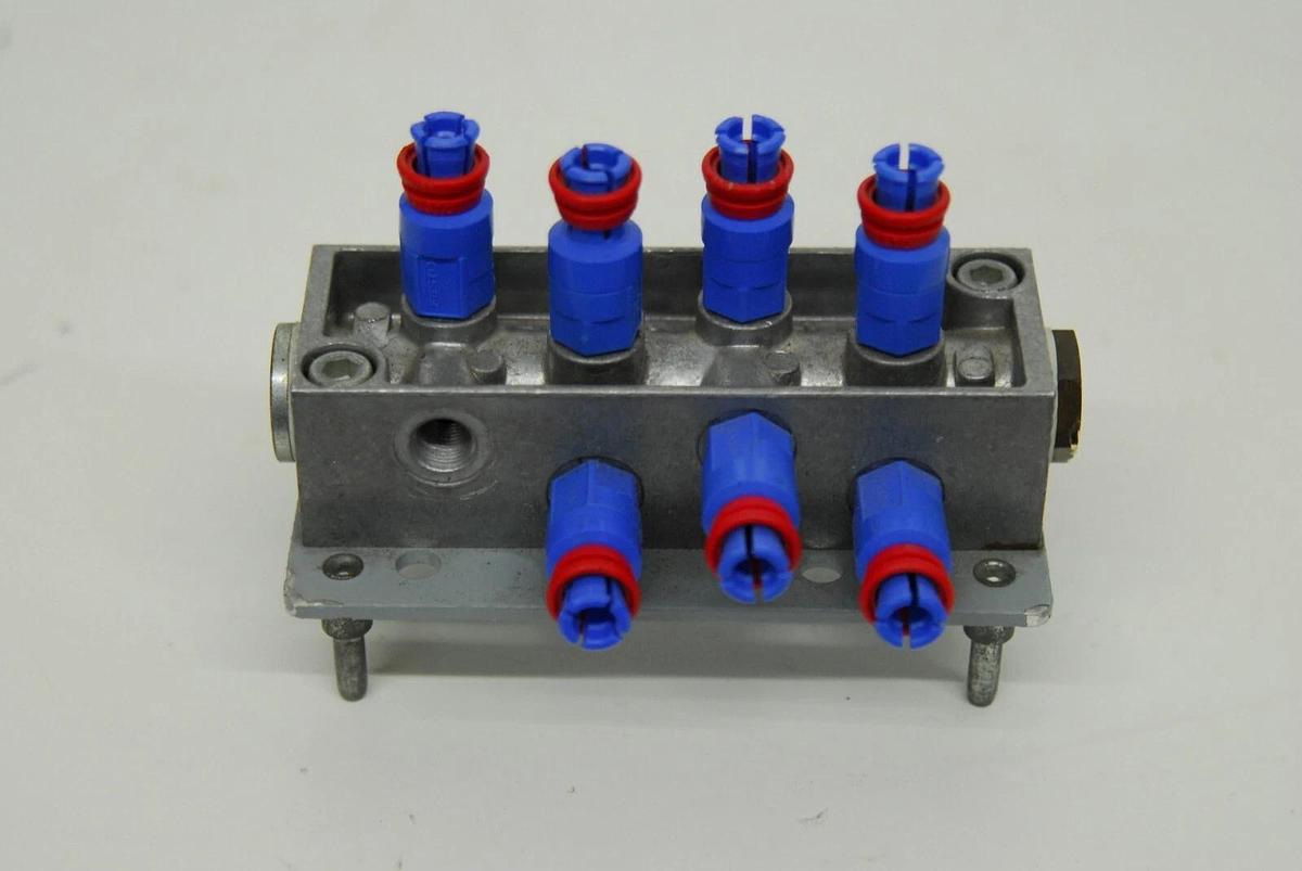 Used Festo FR-8-1/8 Pneumatic Manifold Distribution Block W/ Festo W-3-1/4 hand slide