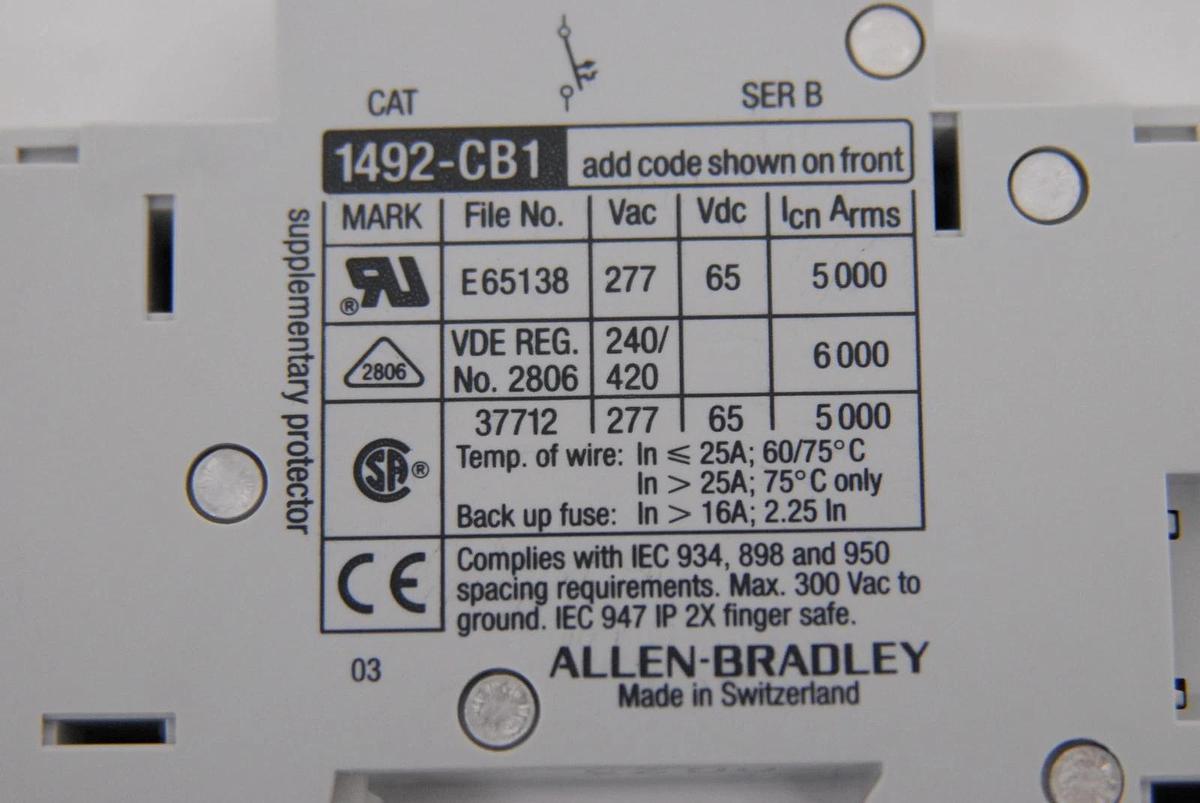 Used Allen-Bradley 1492-CB1 H150 15A Single-Pole DIN Rail Circuit Breaker