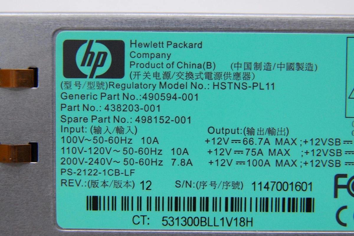 Used HP HSTNS-PL11 438203-001 1200W Hot-Swappable Server Power Supply