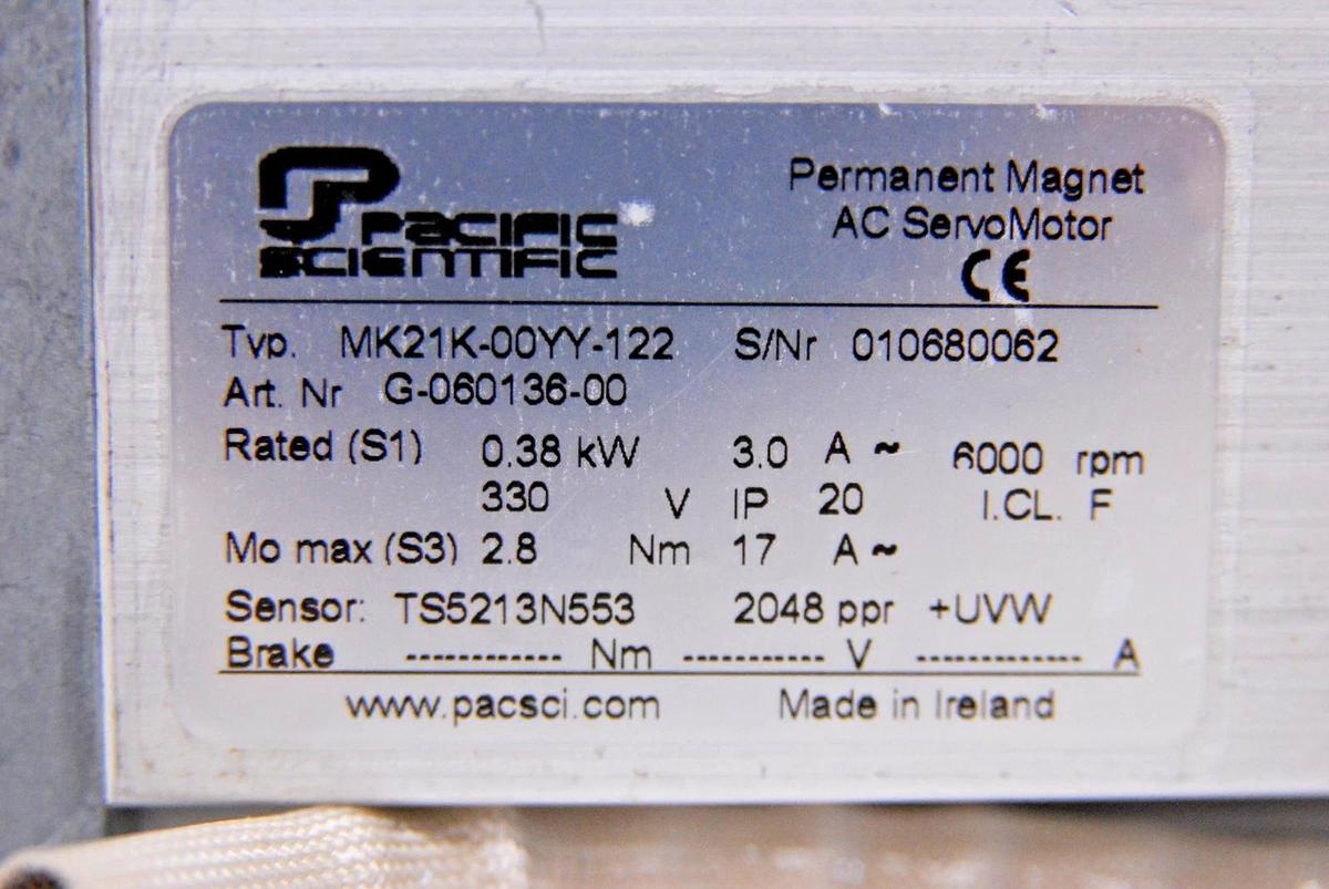 Used Pacific Scientific MK21K-00YY-122 AC Servo Motor - Puritan Bennett 740