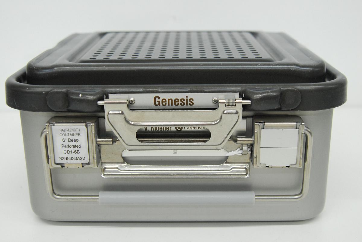 Used V. Mueller Genesis CD1-6B Sterilization Container 12x11x6 W/ Filter Holders, Basket