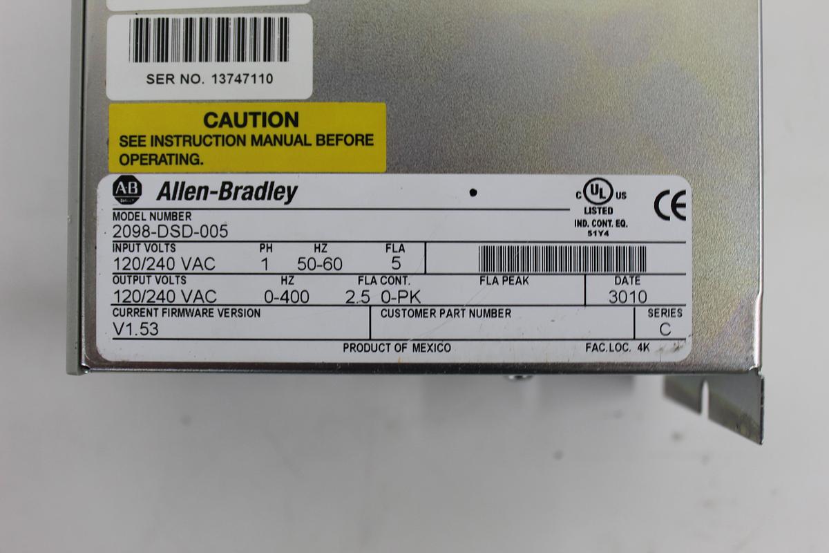 Used Allen Bradley 2098-DSD-005 Series C Ultra3000 Servo Drive 120/240VAC 0-400Hz