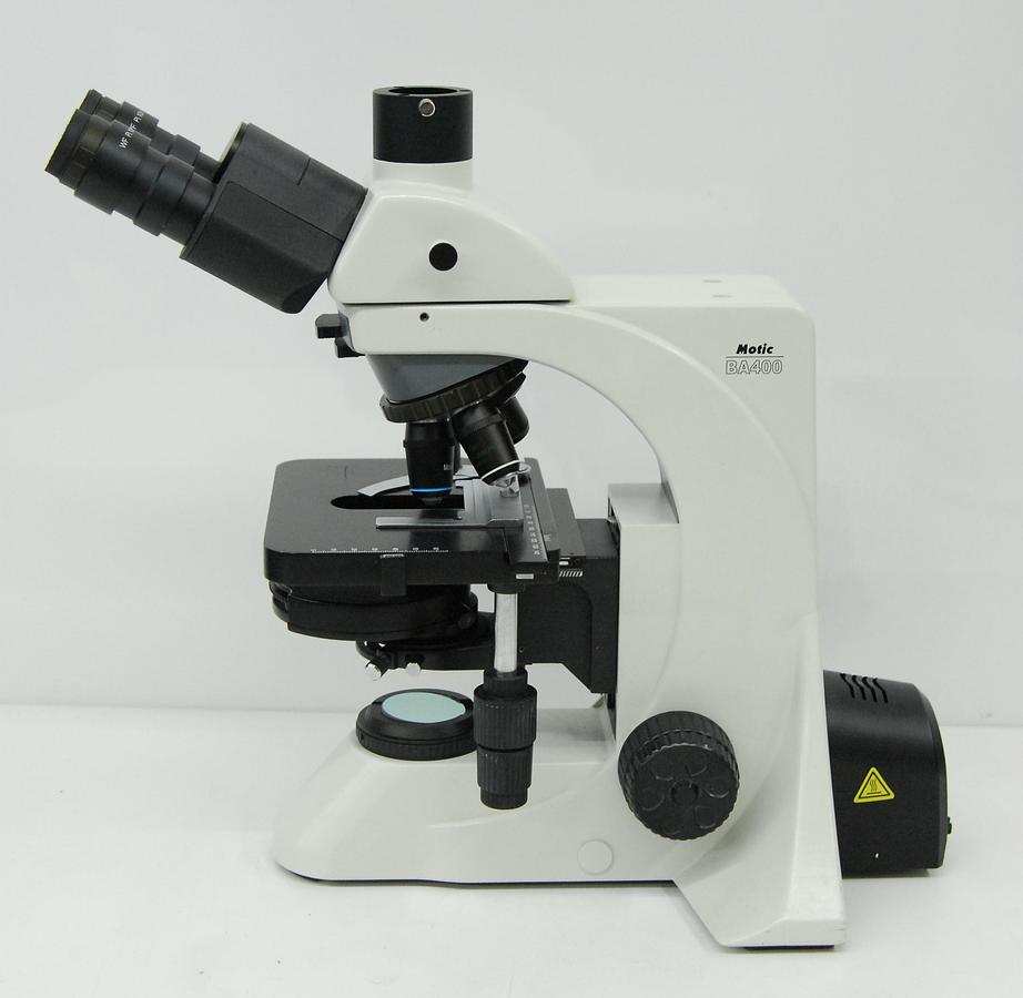 Used Motic BA400 Trinocular Phase Contrast Microscope W/ Plan 10/20/40/100 Objectives