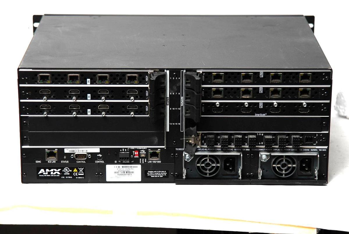Used AMX Enova DGX1600-ENC Digital Media Switcher With 3 DGX-I-DXL,4 DGX-I-HDMI Cards