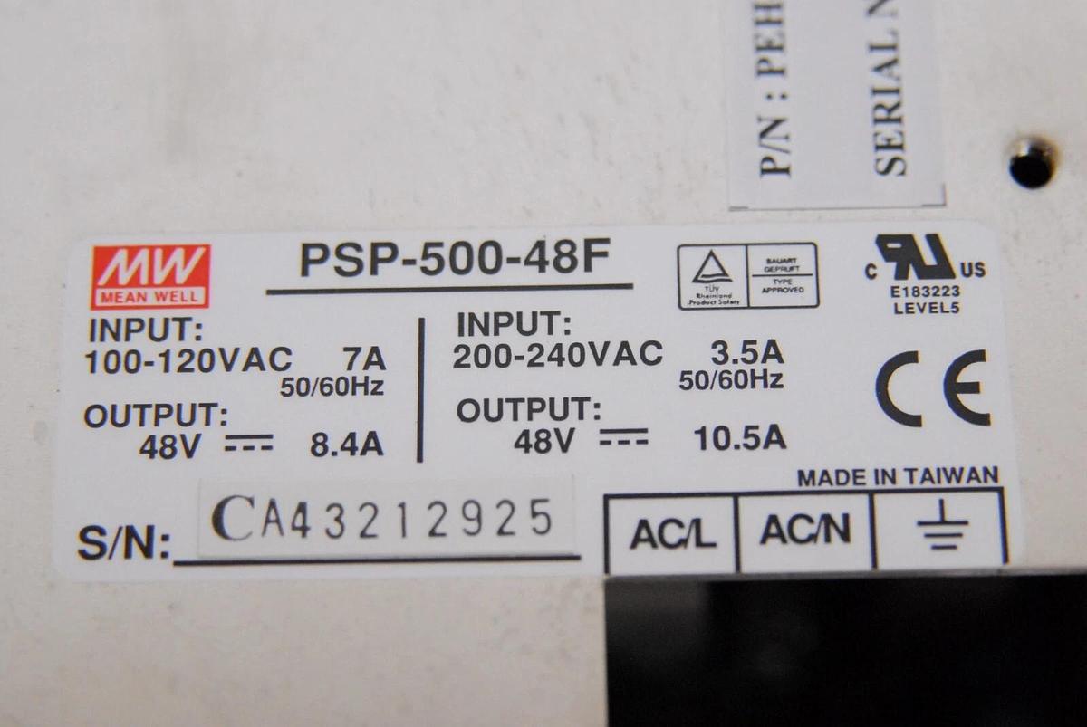 Used Mean Well PDP-500-48F PEH-4329432 48V Power Supply (ABI 7000 PCR)