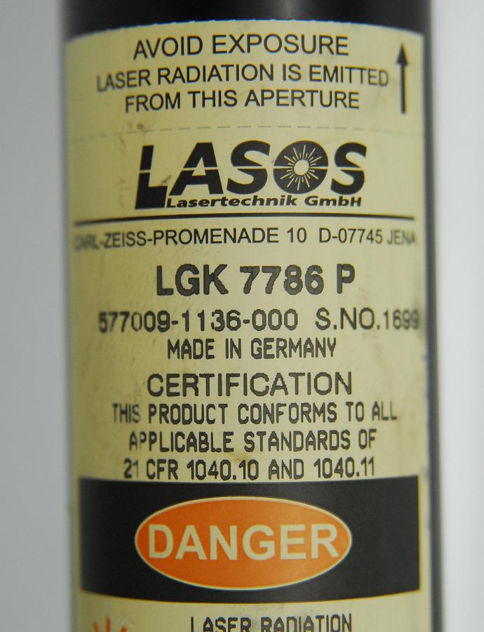 Used Lasos LGK 7786 P He-Ne 543nm Laser Tube Head (Green) w/ LGN 7460 A Power Supply
