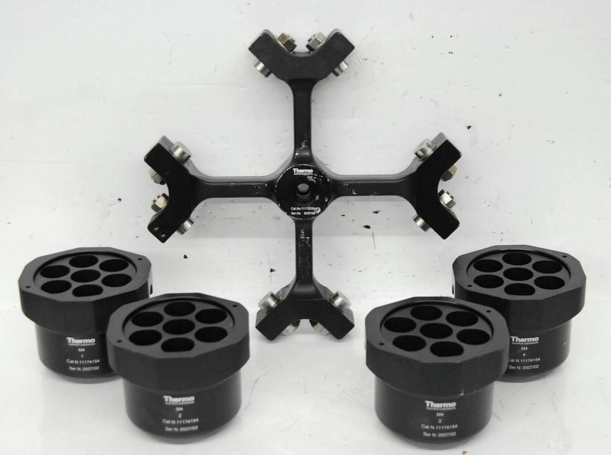 Used Thermo 11175338 Rotor W/ 4x M4 1174154 Buckets, 11174529 7x50mL Inserts