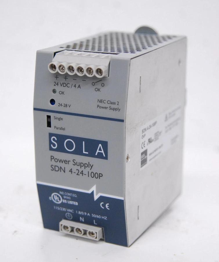 Used SOLA SDN 4-24-100P DIN Rail 24V 4A Power Supply