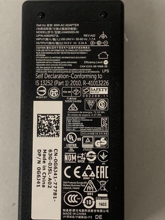 Used HA65NS5-00 AC ADAPTER 19.5V INSPIRON 7786