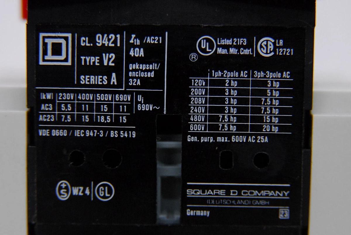 Used Square D 9421 V2 Disconnect Switch W/ Operating Handle