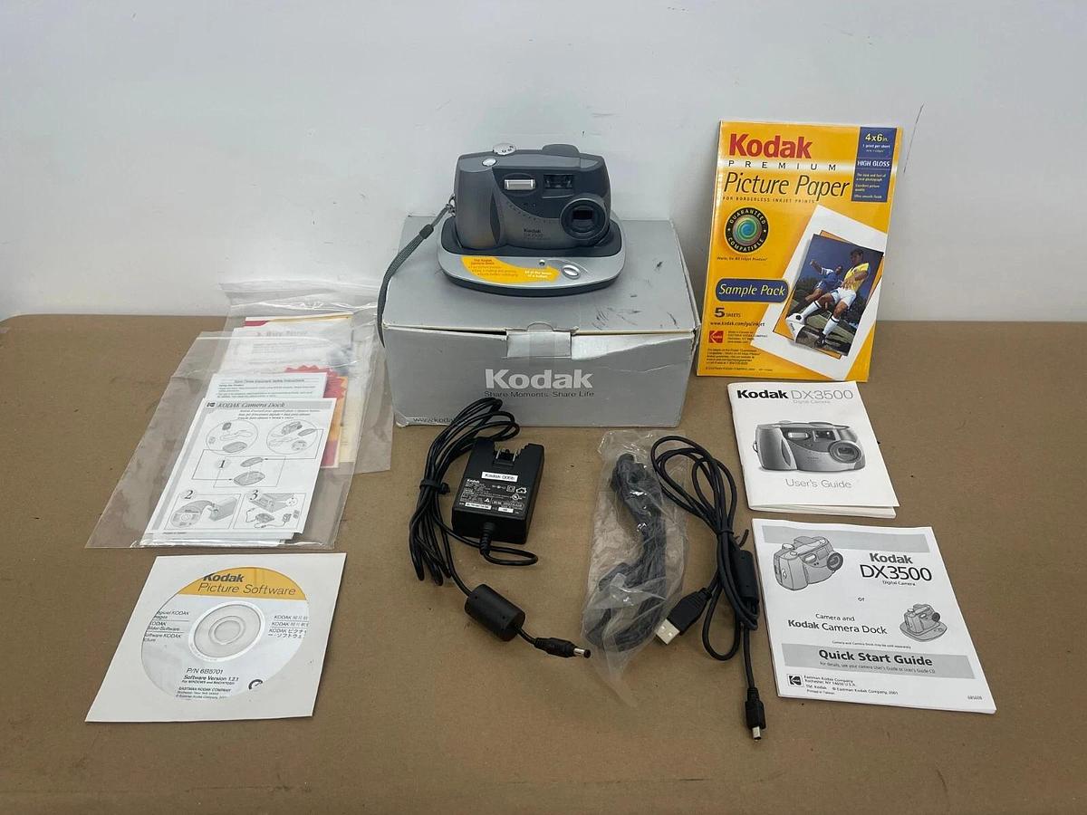 Used Kodak EasyShare DX3500 2.2MP Digital Camera W/ Dock and Accessories 41778356425