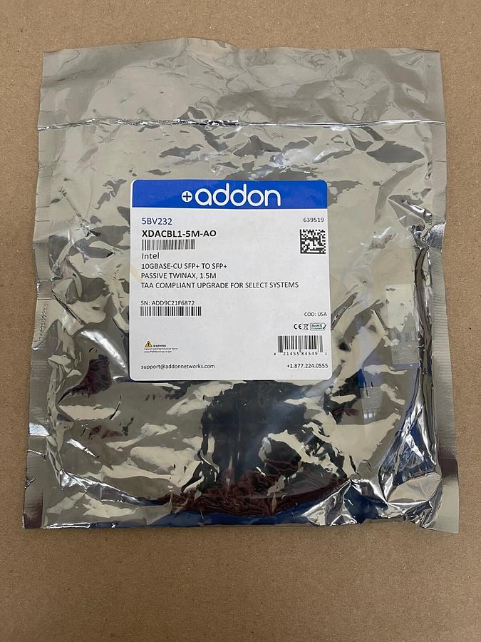 Used AddOn XDACBL1-5M-AO Intel 10GBase-CU SFP+ to SFP+ TAA Compliant
