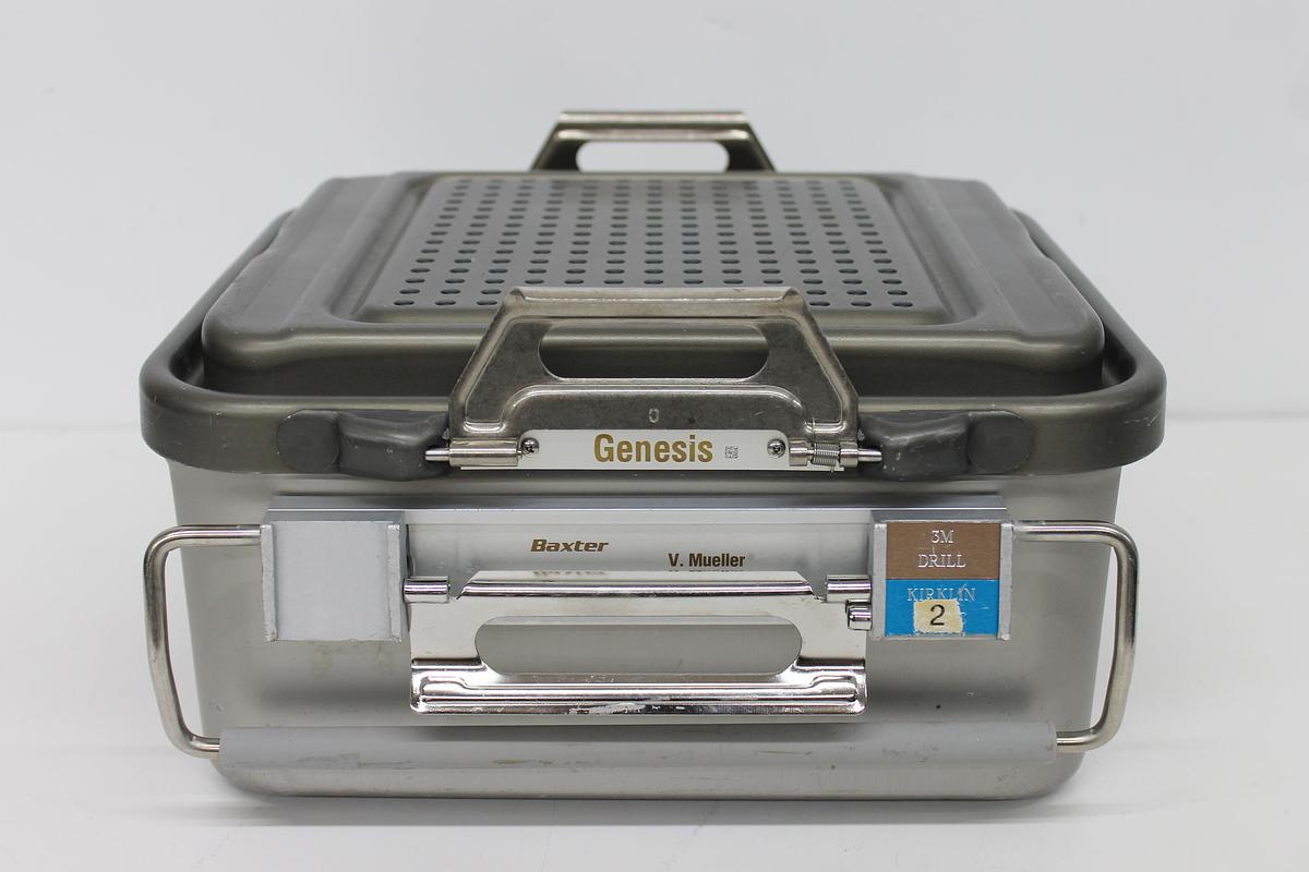 Used V. Mueller Genesis CD1-5B Sterilization Container 12x11x6 W/ Filter Holders, Basket