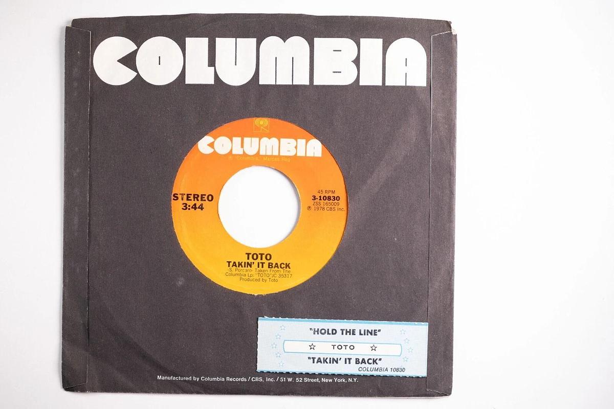 Used Toto Hold The Line, Takin' it Back, 45 Record with Jukebox Strip