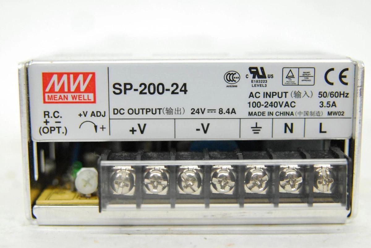Used Mean Well SP-200-24 200W Single Output Power Supply (24V 8.4A 100-240VAC)