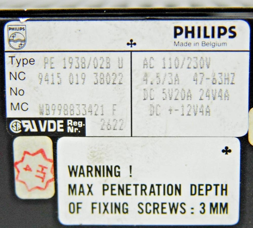 Used Philips PE-1938/02B-U Quad Output Power Supply (5V,20A/24V,4A/+12V,4A/-12V4A)